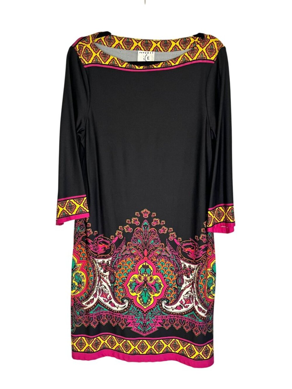 Colorful Paisley Henna Floral Dress 14 Retro Mod Disco Funky Medallion Tribal